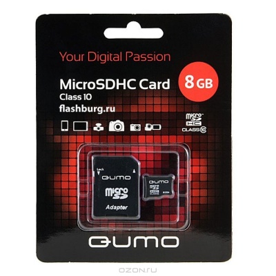 MicroSDHC 8Gb Qumo Class 10 с адаптером SD